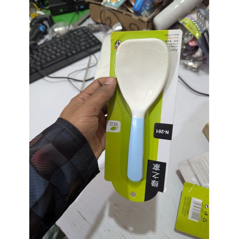 Picture of N-201 Eco-Friendly Food Grade PP Plastic Non-Stick Rice Paddle and Serving Spoon with Textured Surface, Ergonomic Handle, Durable Kitchen Utensil for Rice Cookers and General Kitchen Use-Multicolor