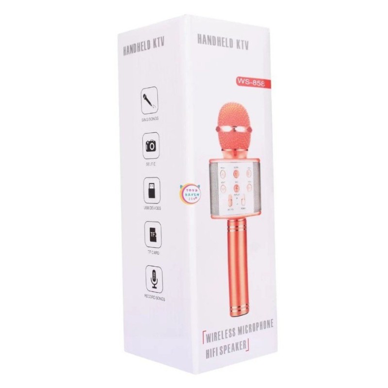 Picture of Professional Rose Gold WS-858 Wireless Bluetooth Karaoke Microphone Portable 3-in-1 Handheld Mic Speaker Machine with Echo Reverberation Control for Kids Adults Home Party Singing Compatible with iOS Android and TF Card Player-Multicolor