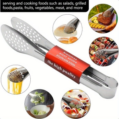 Picture of Premium Stainless Steel Multi-Purpose Serving Tongs with Drainage Holes-Silver