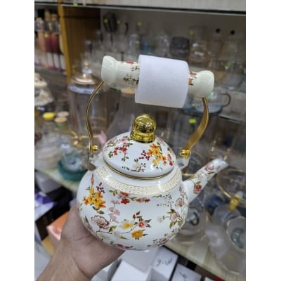 Picture of Premium Quality Favourite Floral Enamel Tea Kettle with Heat Resistant Ceramic Handle Durable Carbon Steel Construction Elegant Rose Design Porcelain Coating Suitable for Induction Gas Electric Stovetop Boiling Water Teapot Home.-Multicolor