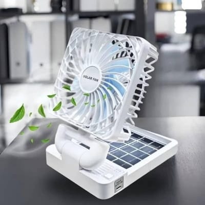 Picture of Portable Solar Rechargeable Fan Model SD-666 with Dual Charging System, High Capacity 2400mAh Lithium Battery, 3 Speed Modes, 360 Degree Rotation and Foldable Design for Office Home Car and Outdoor Emergency Use.-Multicolor
