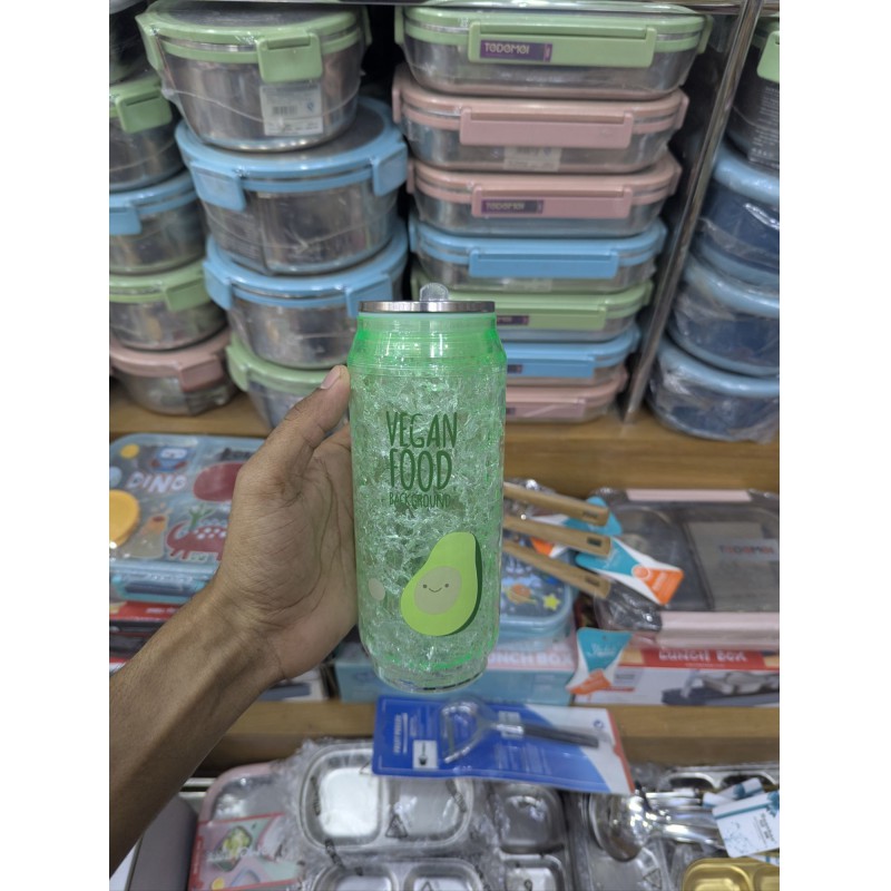 Picture of Cute Avocado Double-Wall Freezable Gel Can Tumbler with Straw & Lid (BPA-Free, Reusable)-Green