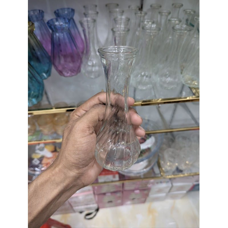 Picture of Elegant Clear Swirl Glass Bud Vase for Single Stem Flowers, Decorative Ribbed Small Glass Vase for Modern Home Decor, Wedding Centerpieces, and Office Tabletop Arrangements - 6 Inch Tall Vintage Style Glassware.-Multicolor