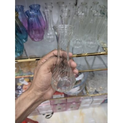 Picture of Elegant Clear Swirl Glass Bud Vase for Single Stem Flowers, Decorative Ribbed Small Glass Vase for Modern Home Decor, Wedding Centerpieces, and Office Tabletop Arrangements - 6 Inch Tall Vintage Style Glassware.-Multicolor