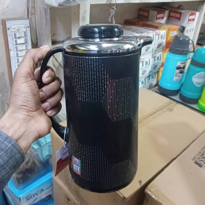 Picture of Regal 1L Flask - Double Wall Insulation, Leak-Proof, Stylish Black Print Body, High-Quality Glass Refill for Purity, Eco-Friendly Materials, Portable, Keeps Beverages Hot or Cold for 12-24 Hours, Plastic Handle-Multicolor