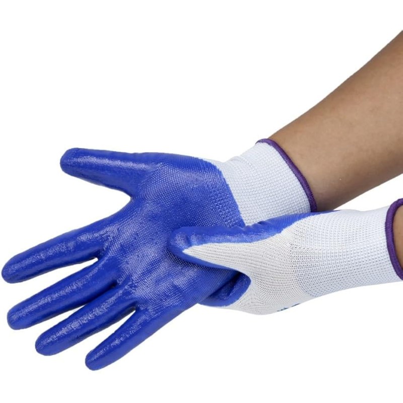 Picture of 1 pairs of labor protection gloves nylon nitrile gloves non-slip dipped rubber gloves protective gloves-Multicolor
