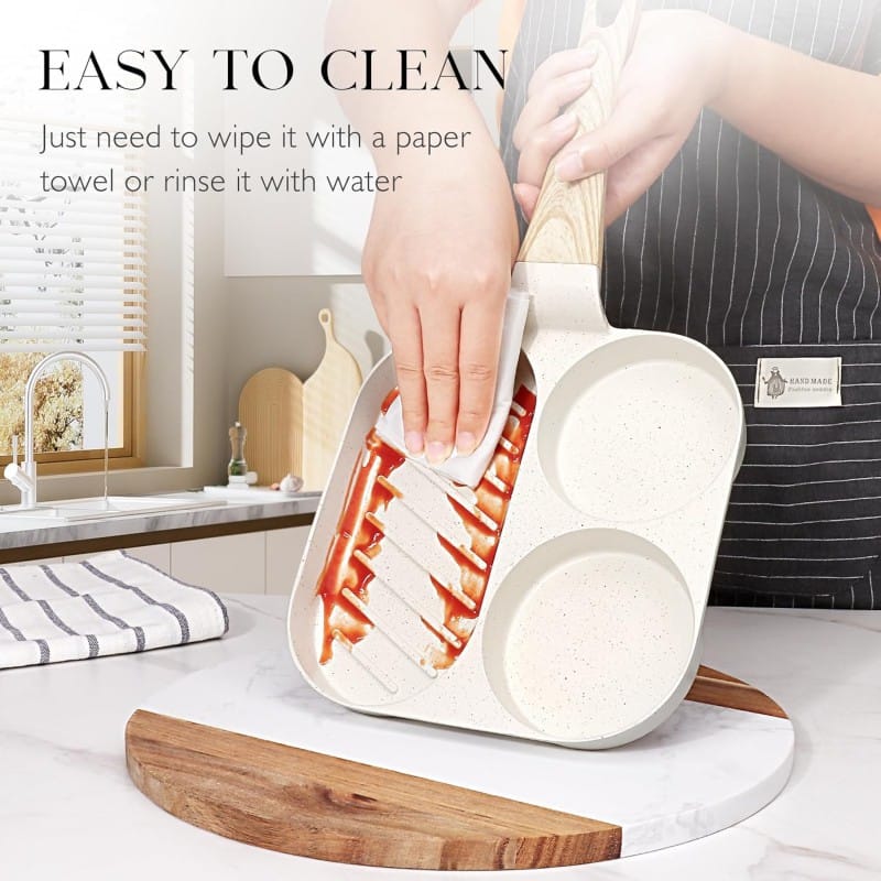 Picture of Ultimate 3-in-1 Non-Stick Breakfast Frying Pan, Granite Multi-Section Egg Omelette Skillet with Heat-Resistant Wood Grain Handle, Compatible with Induction and Gas Stoves for Healthy, Evenly Cooked Pancakes, Burgers, and Family Meals.-Multicolor