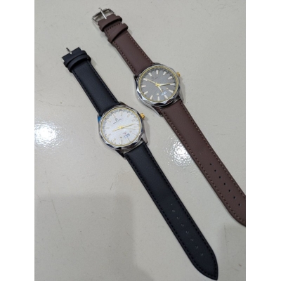 Picture of Men's Luxury Business Quartz Wristwatch Featuring Premium Black Leather Strap Two-Tone Silver Gold Bezel Elegant Analog Display with Date Function for Formal Professional Office Wear and Corporate Gifting Style Accessories.-Black