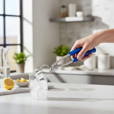 Picture of Stainless Steel Kitchen Pakkad Tong Sansi with Blue Comfort Grip Handle for Holding Hot Pots Pans Patila and Cooker Securely in Kitchen Traditional Indian Utility Pincer Tool for Cooking Safety.-Multicolor