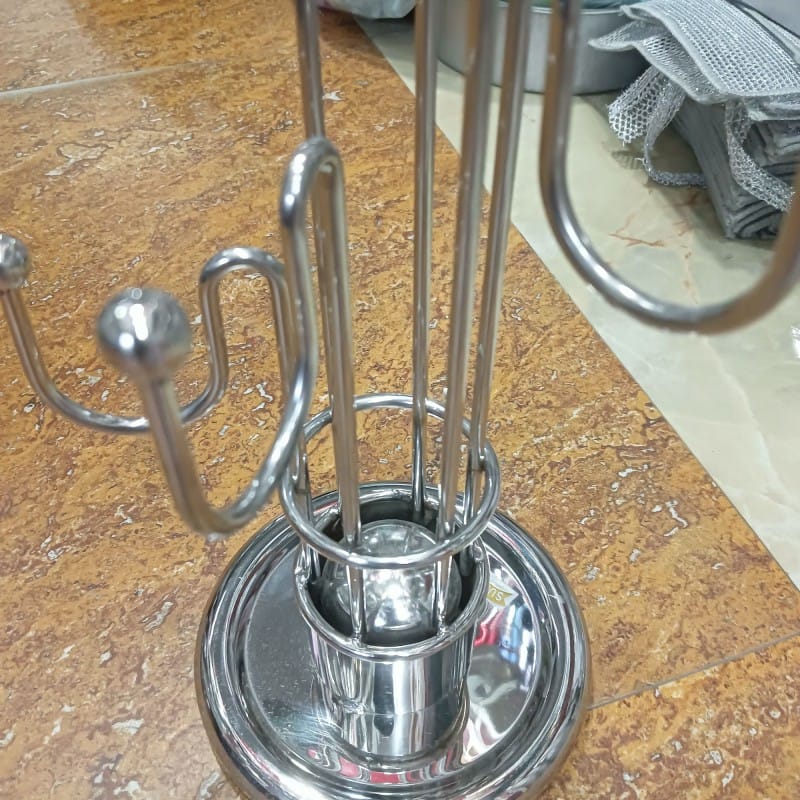 Picture of Stainless Steel Mug Holder, 6 Hooks Holds Up to 6 Cups Tea or Coffee Kitchen Utensil - Silver Stainless-Silver