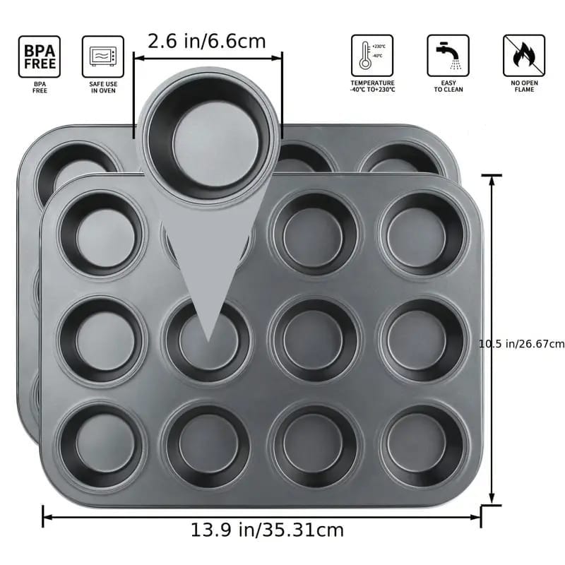 Picture of A Cupcake Baking Tray with 12 Cups, Non-Stick Baking Pan, Brownie Baking Tools, Cupcake Tray, Oven Baking Tray for The Kitchen.-Black