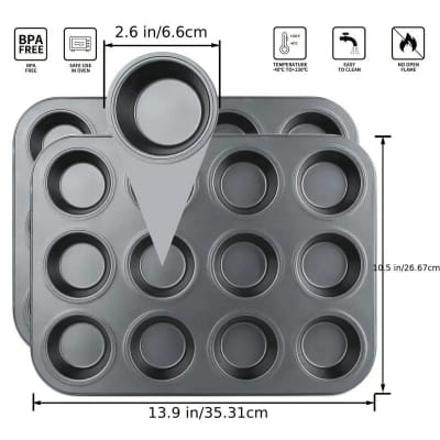 Picture of A Cupcake Baking Tray with 12 Cups, Non-Stick Baking Pan, Brownie Baking Tools, Cupcake Tray, Oven Baking Tray for The Kitchen.-Black