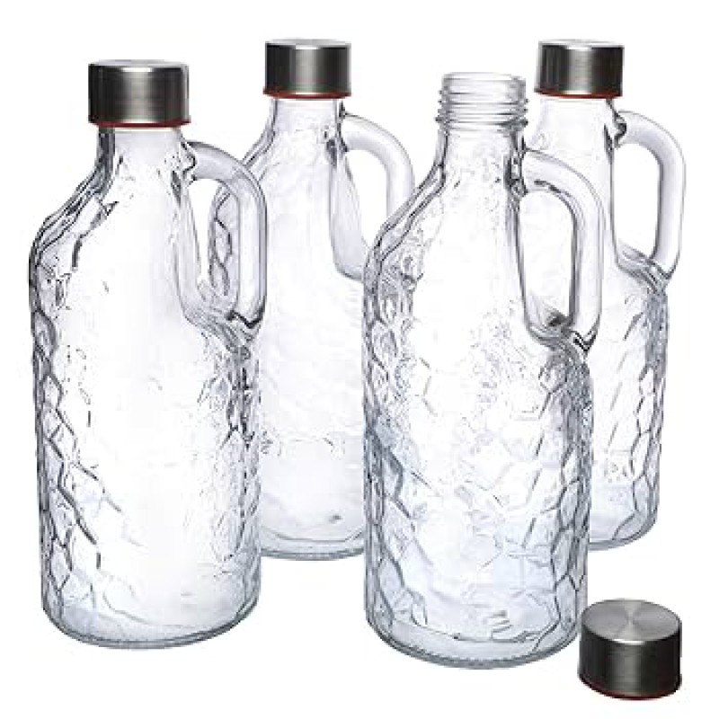 Picture of 1000ml Textured Hammered Borosilicate Glass Bottle with Handle – Leak-Proof, Freezer-Safe, Food-Grade Stainless Steel Cap for Water, Juice & Daily Hydration.-Multicolor