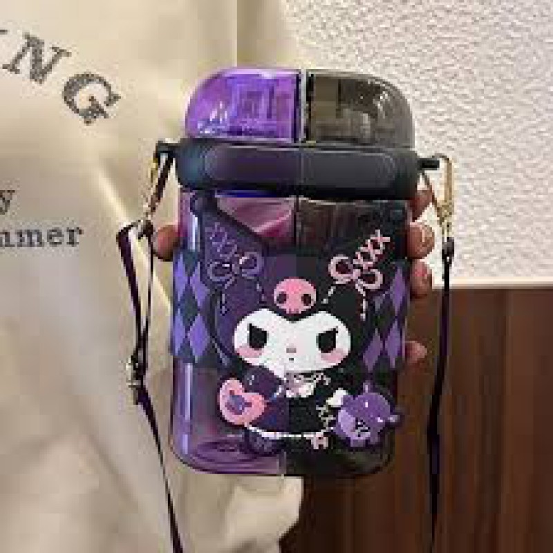 Picture of Hello Kitty Double Drink Plastic Water Cup Large 680ml Cartoon Square Straw Cup for Kids Cute Kawaii Style Durable Food Grade Material Portable Travel Water Bottle Birthday Gift Random Color-purple