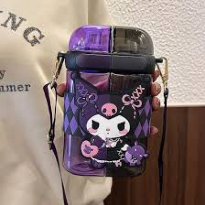 Picture of Hello Kitty Double Drink Plastic Water Cup Large 680ml Cartoon Square Straw Cup for Kids Cute Kawaii Style Durable Food Grade Material Portable Travel Water Bottle Birthday Gift Random Color-purple