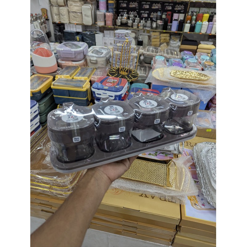 Picture of BPA-Free Square Spice Jar Set with Serving Spoons and Tray coffee color-Multicolor