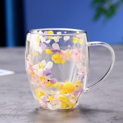 Picture of Heat-Resistant Double-Layer Tea & Coffee Mug with Unique Real Flower Filler-Multicolor