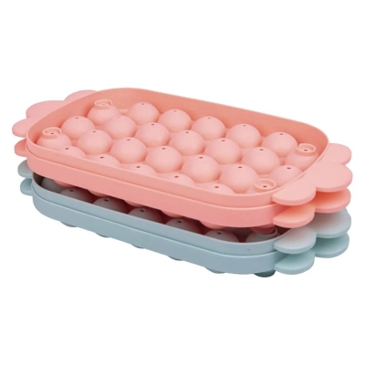 Picture of High quality round ice cube tray with 33 grids and non-spill lid perfect for creating mini ice ball maker spheres for whiskey cocktail juice wine ice cream chocolate and parties at home.-Multicolor