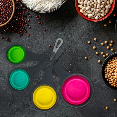 Picture of Collapsible Measuring Cups and Spoons - Portable Food Grade Silicone for Liquid & Dry Measuring, 4Piece Set Kitchen Measuring Tool Space Saving, BPA Free Silicone, multiple color-Multicolor
