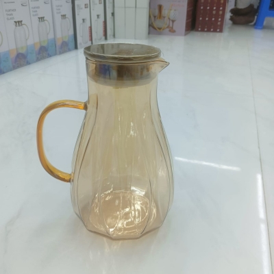 Picture of Classic Round Glass Water Pitcher with Stainless Steel Lid, Heat Resistant 2-Litre Beverage Carafe for Hot and Cold Drinks, BPA-Free Anti-Corrosion Kettle with Handle, Dishwasher Safe Elegant Modern Style-golden