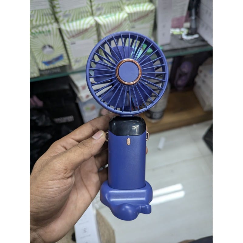 Picture of N15 Handheld Fan Portable USB Rechargeable Mini Fan with LED Digital Display and 5 Speed Settings Foldable Neck Fan for Travel Home Office Use High Capacity Battery Long Lasting Cooling Performance Purple.-Multicolor
