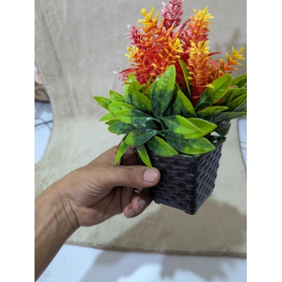 Picture of Vibrant Artificial Mini Pine Cone Potted Plant with Colorful Shrub Bonsai Flowers for Home, Office, and Indoor Tabletop Decoration-Multicolor