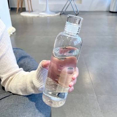 Picture of Leakproof Glass Water Bottle – 500ml Capacity – Transparent Drinkware for Travel, Gym, Fitness – Drop-Resistant, Durable Design – Made from Glass and Plastic – Ideal for Outdoor and Everyday Use-Multicolor