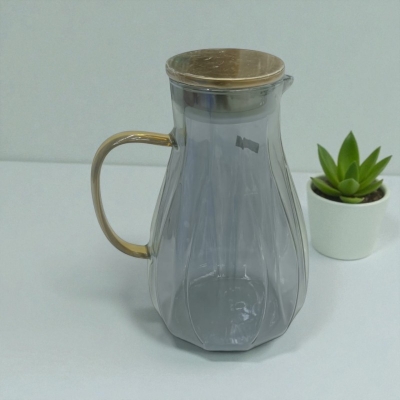 Picture of High-Capacity 2-Litre Glass Water Pitcher with Stainless Steel Lid, Heat Resistant BPA-Free Round Carafe with Spout and Handle, Anti-Corrosion Beverage Kettle for Hot Cold Drinks, Dishwasher Safe Modern Style-Black
