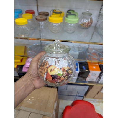 Picture of Airtight Pumpkin Shaped Clear Glass Storage Jar with Lid for Kitchen Pantry Organization Ideal for Storing Dry Fruits Nuts Cookies Candy Spices and Coffee Beans Keeping Food Fresh and Moisture Proof Always-Multicolor