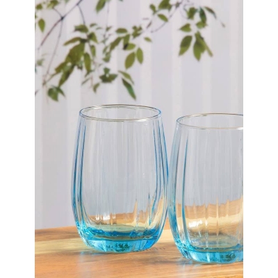 Picture of 380ML Blue Soda Lime Glass Cup Set - Dishwasher Safe, Lightweight, Classic Style, Round Shape, Set of 6, Perfect for Home and Kitchen, Durable and Ideal for Everyday Use.-Blue