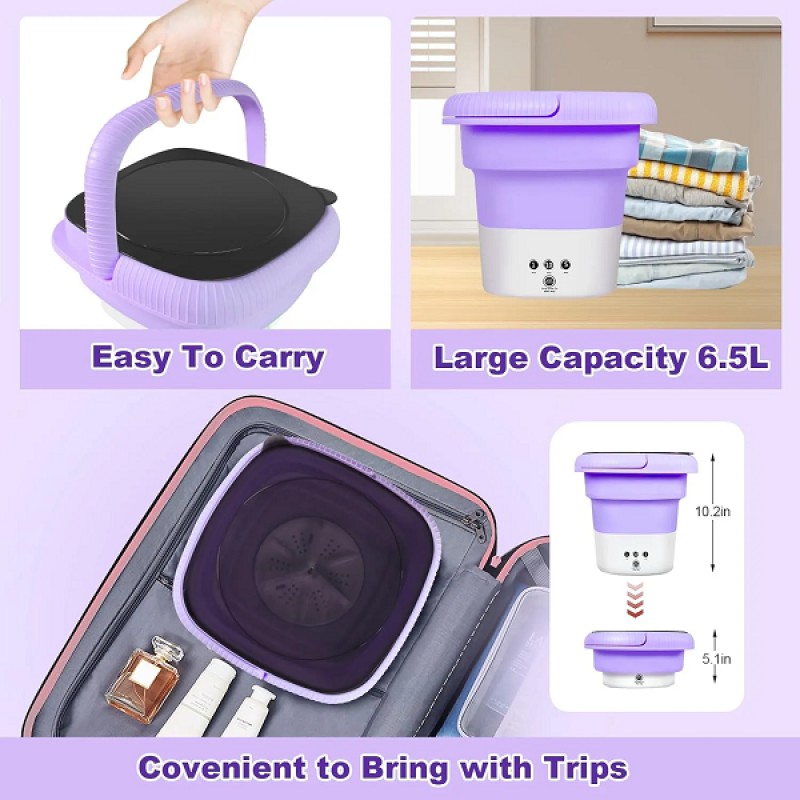 Picture of Portable Mini Folding Washing Machine with Spin Dryer Basket | Compact 8L Capacity Collapsible Small Washer for Travel, Apartments, Dorms, Underwear, Baby Clothes & Delicates, Energy-Efficient & Easy-to-Use-Multicolor