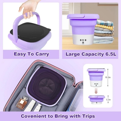 Picture of Portable Mini Folding Washing Machine with Spin Dryer Basket | Compact 8L Capacity Collapsible Small Washer for Travel, Apartments, Dorms, Underwear, Baby Clothes & Delicates, Energy-Efficient & Easy-to-Use-Multicolor