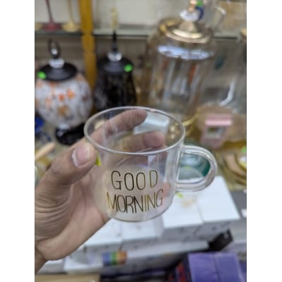 Picture of Premium Borosilicate Good Morning Glass Mug for Coffee, Tea, and Milk, Heat Resistant Fireproof Transparent Drinkware, Eco-Friendly Glass Cup with Handle, Ideal Gift for Home, Office, and Daily Breakfast.-Multicolor