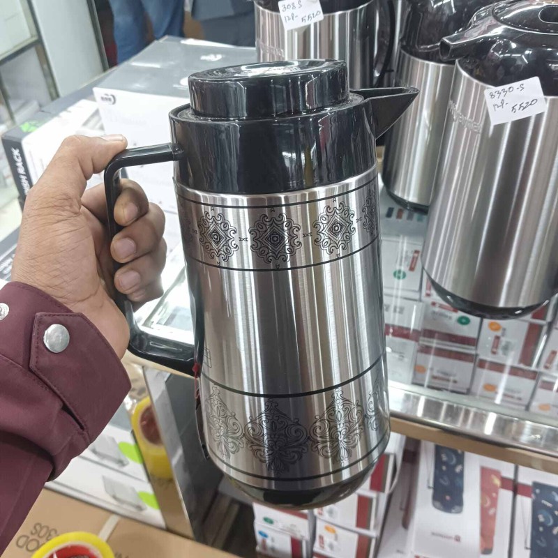 Picture of Niyyama 1L Flask - Double Wall Insulation, Leak-Proof Design, High-Quality Glass Refill, Keeps Hot/Cold Beverages for 12-24 Hours, Stylish Silver Body, Eco-Friendly, Plastic Handle, Easy to Clean-Multicolor