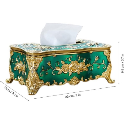 Picture of Tissue Cover Holder,Creative Embossed Roses and Rhinestones Rectangular Acrylic Tissue Box Cover Dispenser Napkin Organizer for Bathroom Bedroom Office and Car (Green-Gold)-Multicolor
