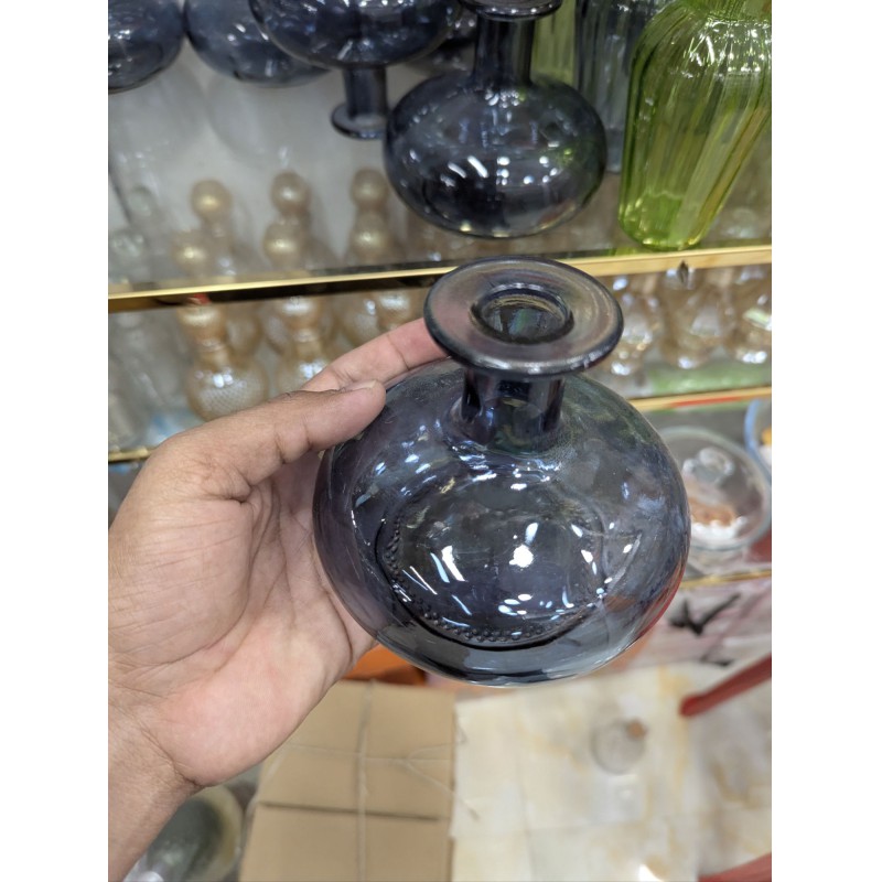 Picture of Premium Handcrafted Smoky Blue Round Glass Bud Vase: Modern Minimalist Recycled Glass Flower Vase for Elegant Home Tabletop Decor, Living Room Accents, and Sophisticated Office Interior Styling to Enhance Your Space's Aesthetic-Multicolor