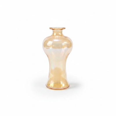 Picture of Modern Amber Iridescent Lustre Glass Vase for Home Decor Featuring a Stylish Curved Silhouette and Elegant Finish Perfect for Artificial Pink Peony Silk Flower Arrangements in Living Room or Office Tabletops.-Multicolor
