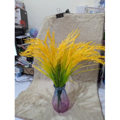 Picture of Artificial Golden Rice Ears and Wheat Stalks in Decorative Glass Vase for Rustic Home and Wedding Decor-Yellow