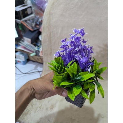 Picture of Artificial Purple Hyacinth Potted Plant with Vibrant Green Leaves in a Decorative Black Square Pot for Home Decor-Multicolor