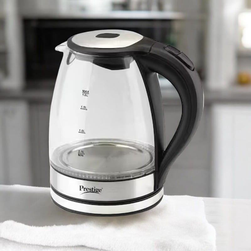 Picture of Prestige Crystal Glass Electric Kettle, 1.8L, 1000W, 220V, 50Hz – Transparent Glass, Fast Boil, Elegant Design, Multiple Colors, Perfect for Hot Water, Tea, and Coffee (1 Pc)-Multicolor