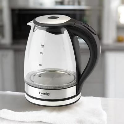 Picture of Prestige Crystal Glass Electric Kettle, 1.8L, 1000W, 220V, 50Hz – Transparent Glass, Fast Boil, Elegant Design, Multiple Colors, Perfect for Hot Water, Tea, and Coffee (1 Pc)-Multicolor