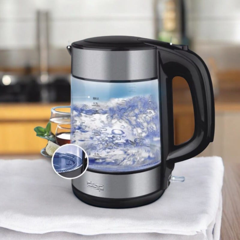 Picture of Electric Glass Kettle Teapot – 1.8L, 1850-2200W, 220V, 50Hz, Blue LED Light, Durable Glass Body, Automatic Power-Off, Large Capacity Water Boiler for Kitchen Appliances, Available in Multiple Colors (1 Pc)-Multicolor