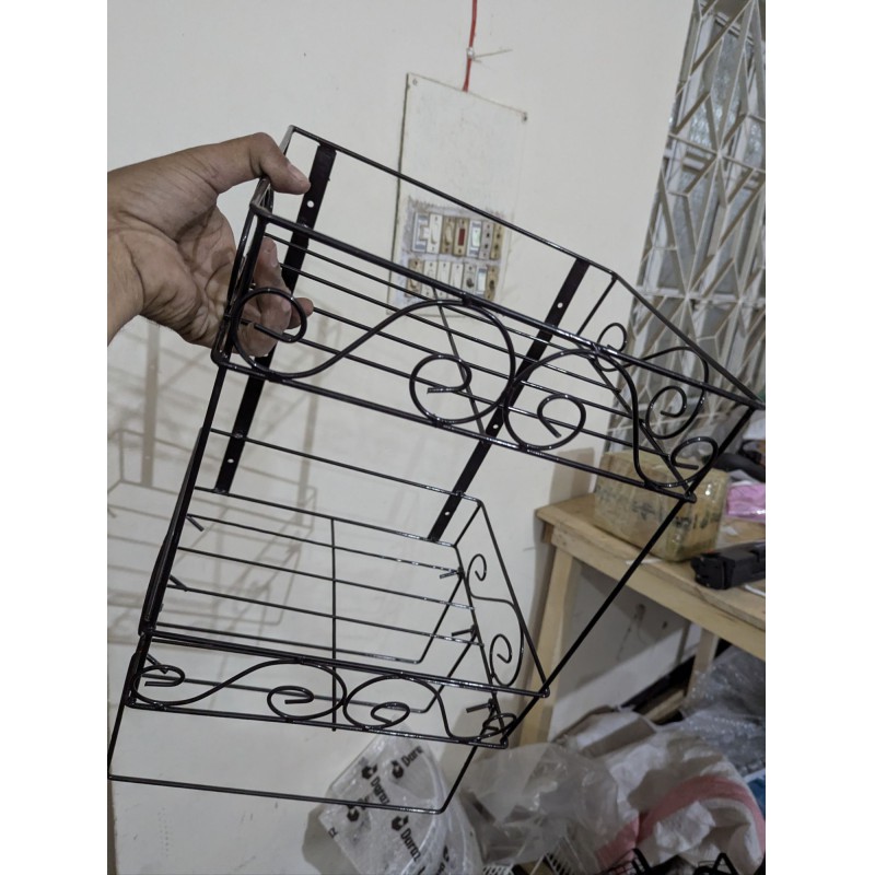 Picture of Durable Black Metal 2-Layer Wall Mounted Quranee and Book Stand with 3 Jainamaz Hangers | Elegant Iron Wall Shelf for Mosque or Home Decor | Space-Saving, Sturdy Religious Organizer Rack-Black