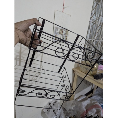 Picture of Durable Black Metal 2-Layer Wall Mounted Quranee and Book Stand with 3 Jainamaz Hangers | Elegant Iron Wall Shelf for Mosque or Home Decor | Space-Saving, Sturdy Religious Organizer Rack-Black
