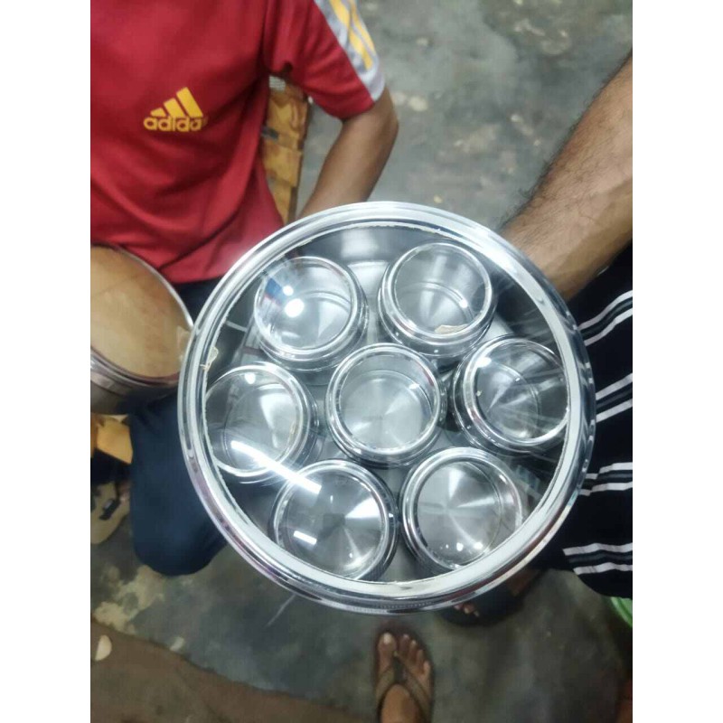 Picture of SS kitchen spice jar new spice rack new Spice Rack Stand Carousel Rotating 8 Pcs Stainless Steel Spice Jar with Glass Lid-Silver
