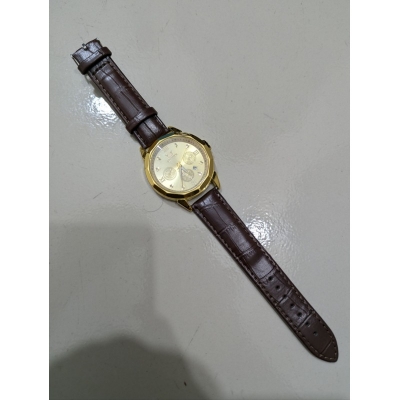 Picture of New Men’s Business Watch Gold Case Black Face Design Brown Leather Strap Quartz Analog Movement Water Resistant Construction Three Decorative Dials Calendar Display Premium Quality Men’s Fashion Accessory for Unique Style.-Multicolor