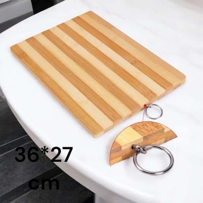 Picture of "36x27x1.8cm Rectangle Bamboo Board - Strong and Durable, Ideal for All Kitchen Needs, Includes Hook for Easy Storage, Brown Wooden Chopping Board"-Brown