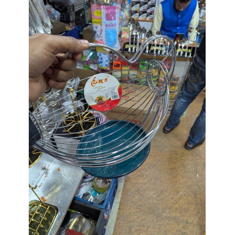 Picture of Decorative Heart Shape Chrome Wire Fruit Basket | Modern Kitchen Countertop Storage Bowl | Durable Metal Stand for Fresh Fruits, Vegetables, Bread, Snacks | Elegant Home Decor & Housewarming Gift-Multicolor