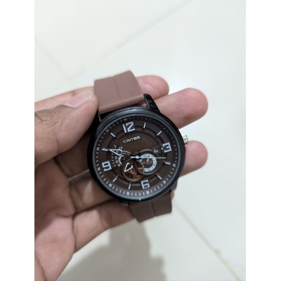 Picture of Premium Gents Watch 2002 featuring a stylish brown silicone belt and automatic mechanical skeleton movement, perfect for professional men looking for a sophisticated, luxury accessory in Bangladesh at best price today.-Brown
