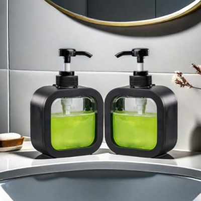 Picture of 1pcs Black Reusable Shampoo and Conditioner Bottles,Lotion & Soap Dispensers-Pump Bottle Dispenser for Shampoo, Conditioner, Body Wash (2 Pack 300ML(Black)-Black